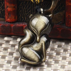 Golden Obsidian Fox Pendant Necklace Jewelery Natural Stone Lovely Peach Fox Pendant Men Women Transfer Lucky Crystal Jewelry