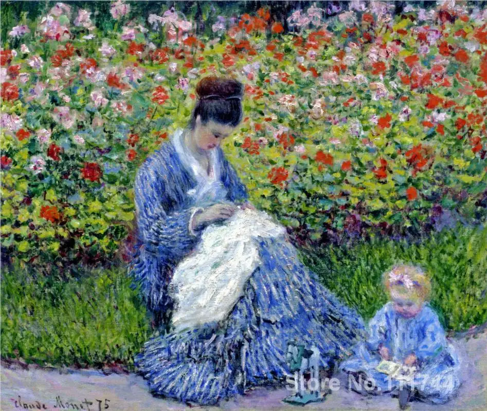 

Impressionist Canvas Art for House Decor Camille Monet with a Child Claude Handmade Monet Painting Garden Landscape High Quality