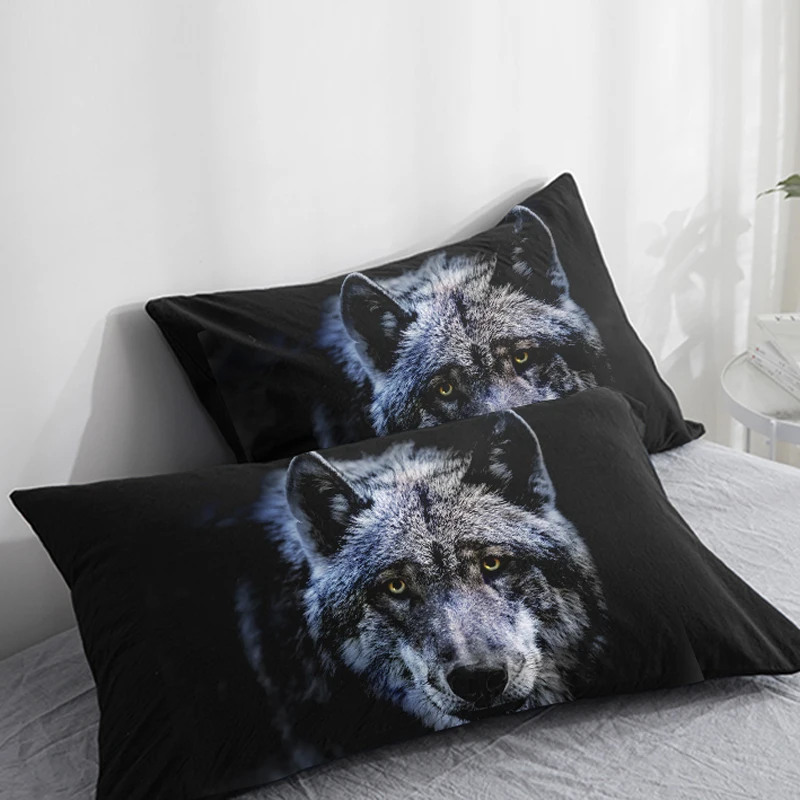 3D Hd Custom Kussensloop, 2 Stuks Kussensloop 50X70/50X75/50X80/70X70, decoratieve Kussensloop Dier Wolf, Zwart Beddengoed Drop Schip