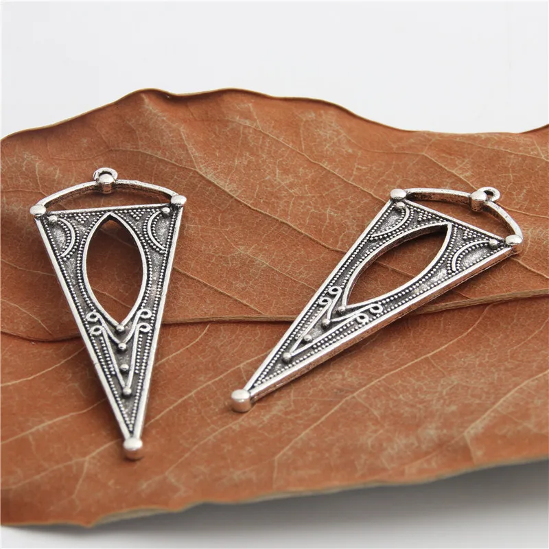 5pcs  Silver Color Large Inverted triangle Earing Charms With Hole Pendant Trendy Jewelry Finding Accessories 68x25.5mm A3016