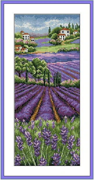 

58*27cm Needlework,DIY Cross stitch,full Embroidery kit set,Lavender Garden Cottage Scenic Cross-Stitch painting Wall Home Decor