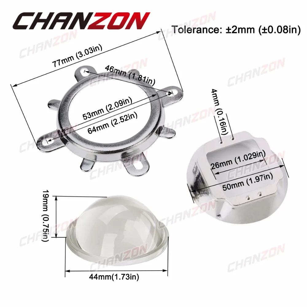 1 Set 44 mm LED-Linse optisches Glas 60 Grad + 50 mm Reflektorkollimator + feste Halterung für 20 W 30 W 50 W 100 W Hochleistungs-COB-Chip – Detail 2