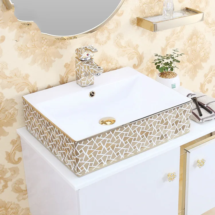 

Europe style bathroom vanities chinese Jingdezhen Art Counter Top ceramic hand wash basin cabinet bathroom sinks rectangular