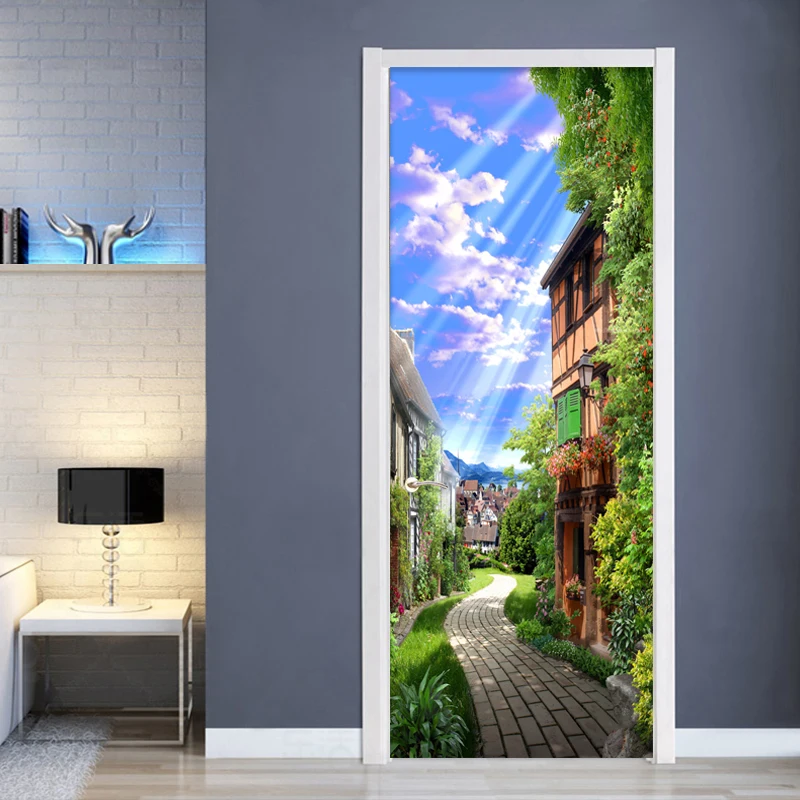 

PVC Self-Adhesive Waterproof Door Sticker 3D Wallpaper Living Room Kitchen Wall Decals Vinyl Door Mural Home Poster