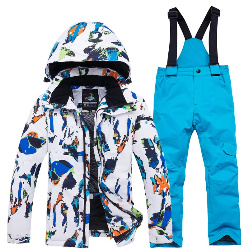 Children\'s Snow Suit, Snowboard Clothing Sets, Outdoor Sports Wear, Ski Coat and Strap Pant, Kids Costumes, Boy and Girl