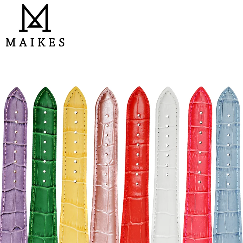 MAIKES Watch Accessories Genuine Leather Watch Strap New Yellow Watch Bands Alligator Pattern Bracelet for Men Women