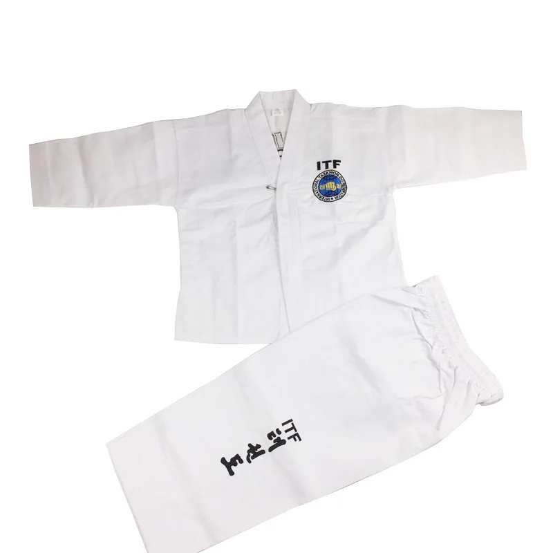 Wysokiej jakości ITF International Taekwondo Federation standard całkowicie haftowana jednolita Taekwondo jednolita 100% bawełna