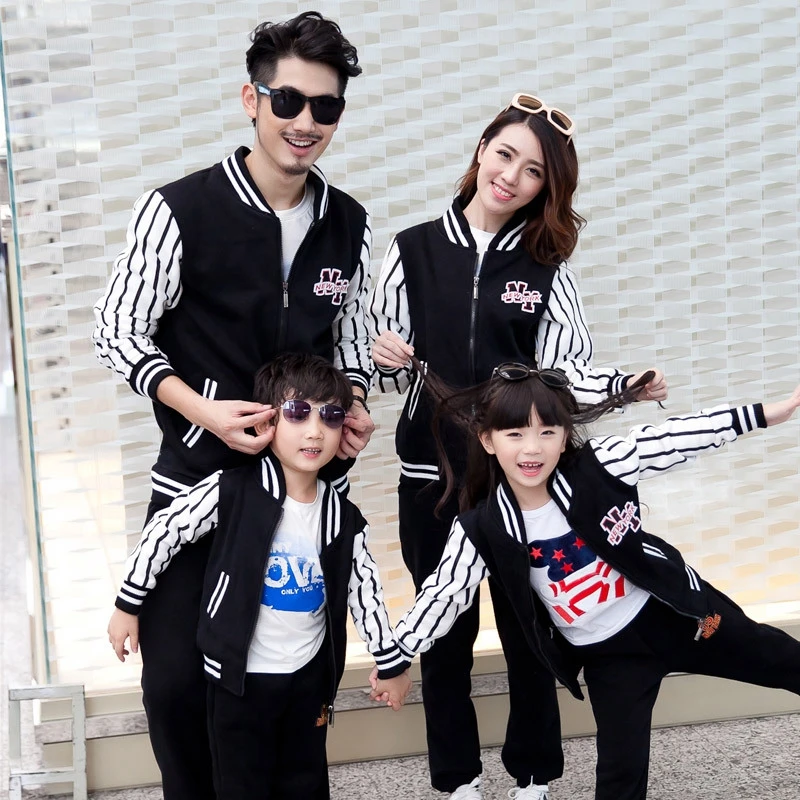 

Family Matching Clothes Autumn Winter Dad Mom Kids Baseball Uniform Sports Set Coat &Pants Children School Holiday Causal Suit