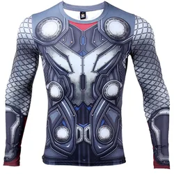 THOR 3D baskılı T Shirt erkek sıkıştırma gömlek kahraman Cosplay uzun kollu üstleri erkek spor salonu spor vücut geliştirme giysileri