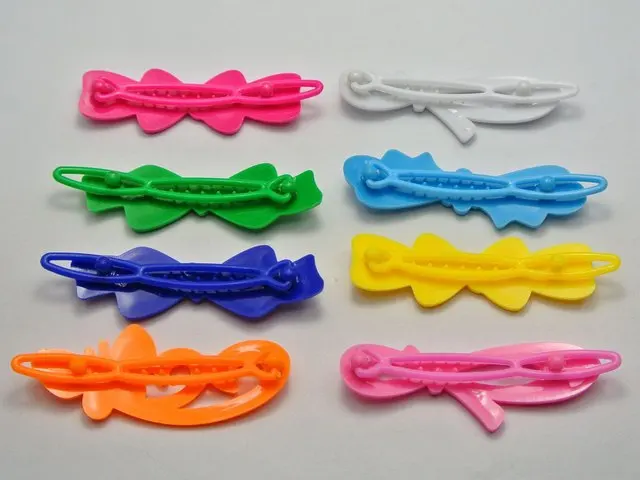 24 Mixed Color Assorted Plastic Hair Barrette Clip Bow Pin DIY Craft