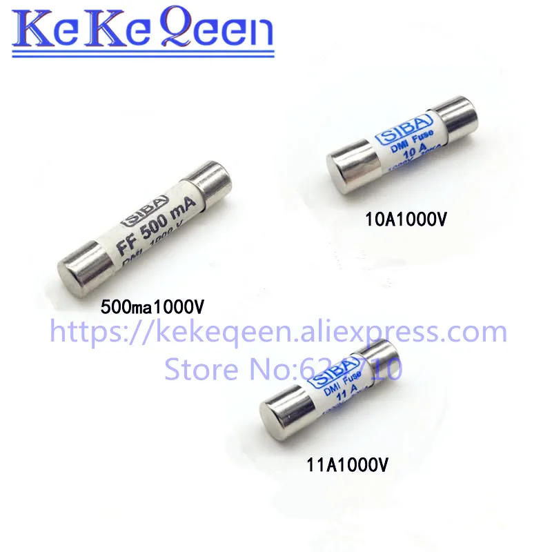 10pcs/lot 10mmx38mm 10*38MM 11Amp 11A 1000V SIBA Ceramic Fuse 10x38mm 1KV Multimeter fuse tube