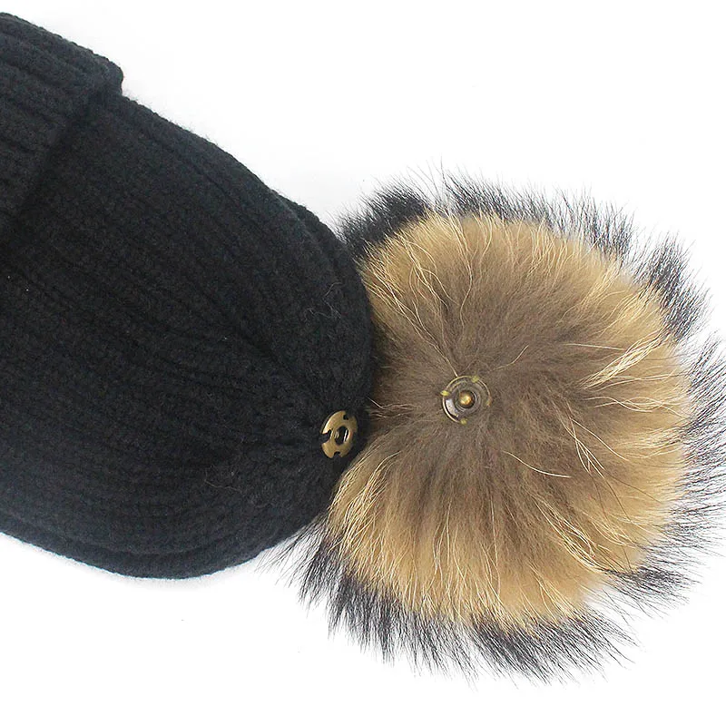 Wholesale Mink And Fox Fur Ball Cap Pom Poms Winter Hat For Women Girl \'S Hat Knitted Beanies Cap New Thick Female Skullies