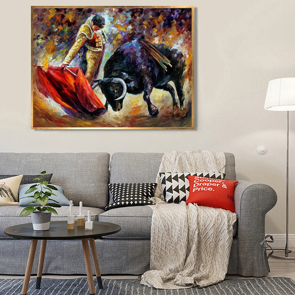 Customized Oil Painting Reproduction Bullfight Canvas Pictures 100% Hand Painted Oil Painting Bull Unframed Spain Landscape