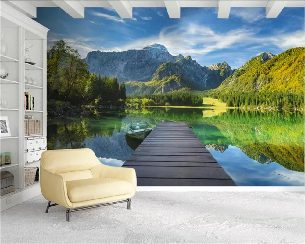 

Custom Photo Wallpaper Mountain lake landscape background wall Living Room Bedroom papel de parede wal lpaper