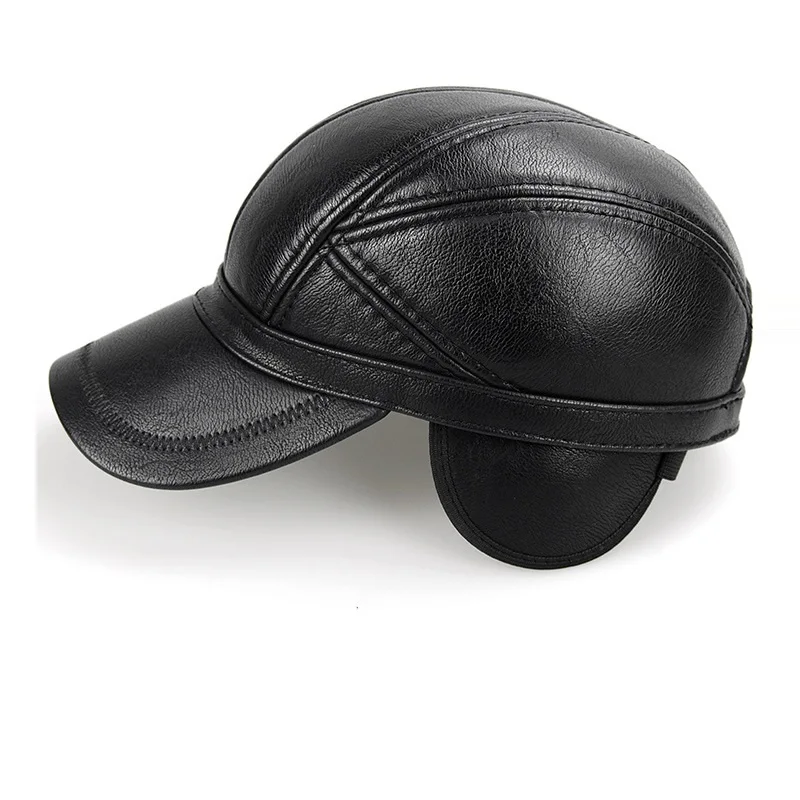 Youn Man Cowskin Genuine Leather Hat Adult Baseball Caps Men\'s Warm Earflap Hat Flat Eearprotection Casual Hat B-7220
