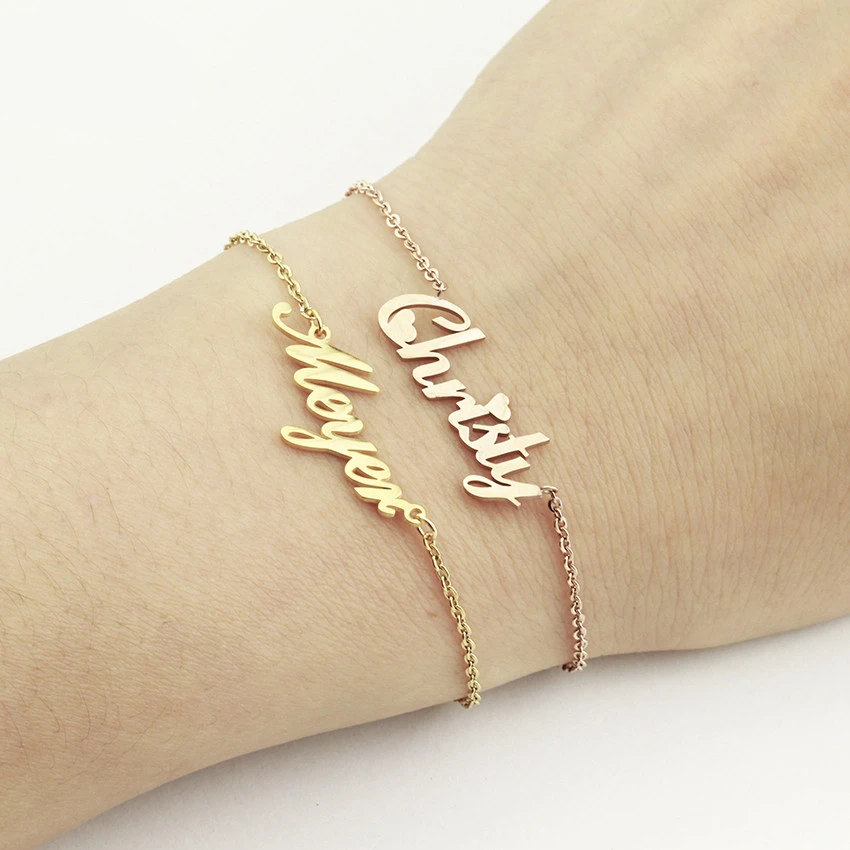 

Personalized Name Chains Bracelet Charms Handmade Jewelry Custom Engraved Handwriting Signature Pulseira Feminina Women Kids