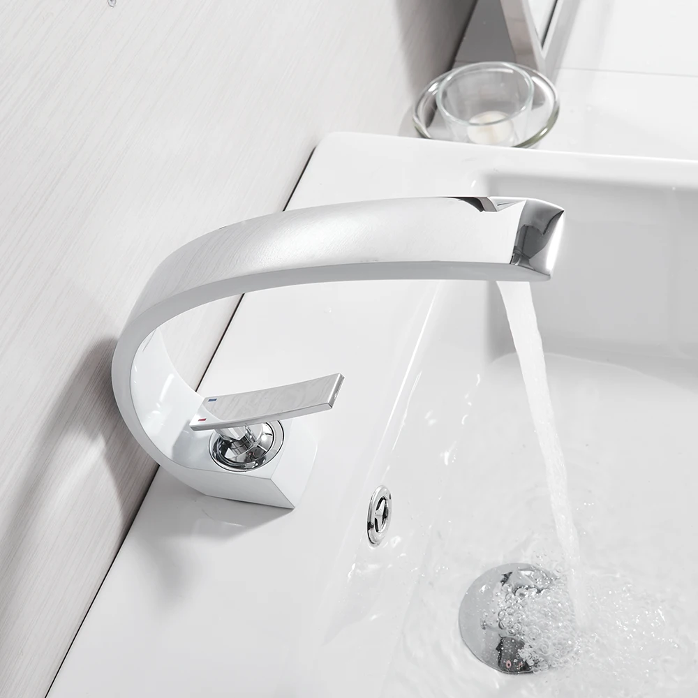 Basin Faucets Modern Bathroom Mixer Brass Washbasin Torneira Single Handle Hole White Waterfall Taps LH-16990