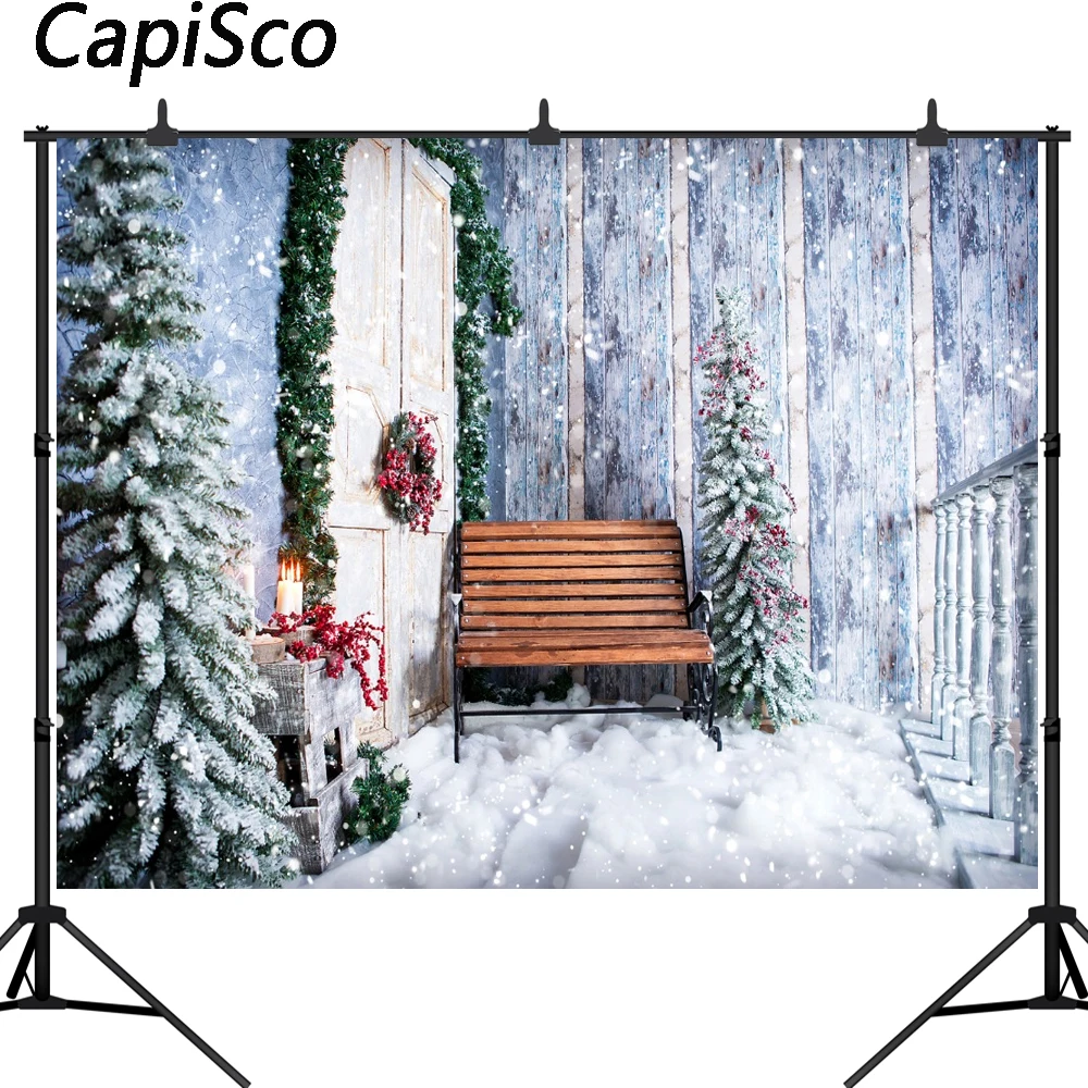 

Capisco photography backdrop Snow bench Christmas tree party children new background photocall customize photo printed