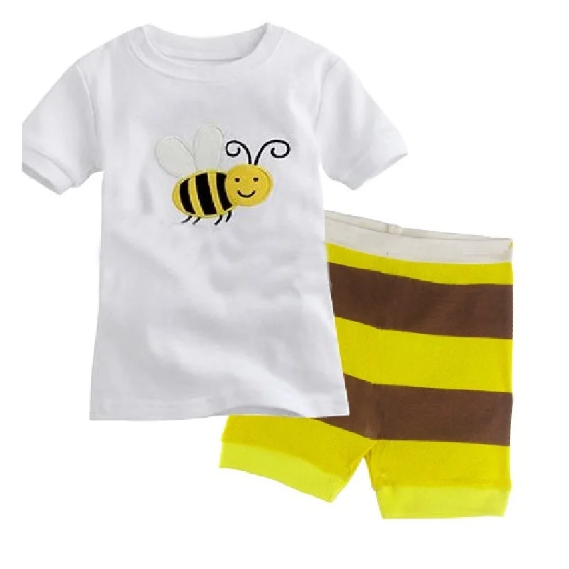 2020 Summer Bee Boy Pajamas Suit Kids Sleepwear Nightgown Girls Pajamas Suits Children's Clothes t-shirts+pant Set 100% Cotton