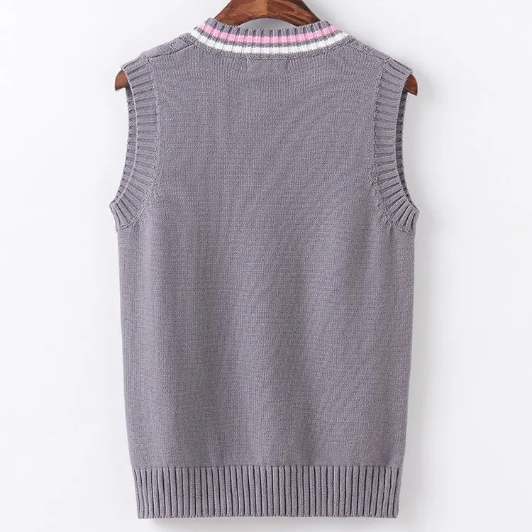 Coffee gray Kwan West Pink white stripes Secondary color stripe color simple twisted striped V-neck vest sweater