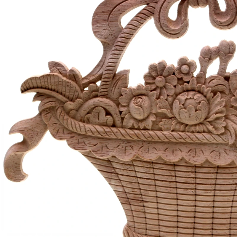 RUNBAZEF Solid Wood Applique Rose Carving Flower Basket European Style Furniture Patch Home Decor Wedding Decoration Miniature