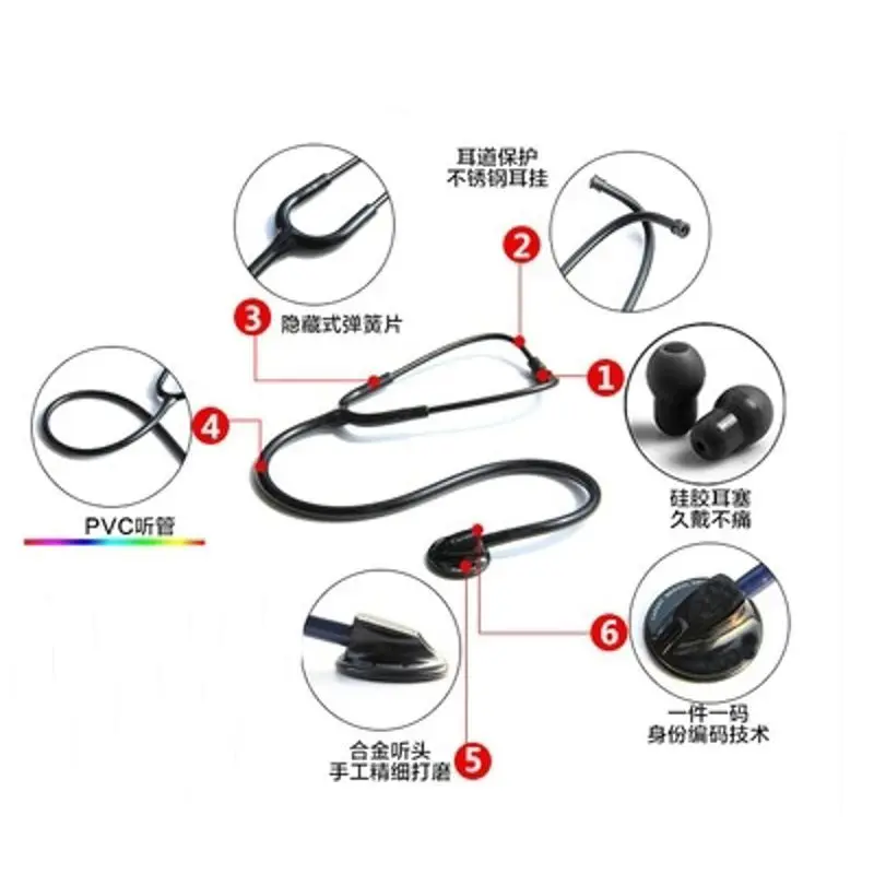 Medical Stethoscope Flat Silver Back Single Listening Headphones Specialty Cardiopulmonary Breathing Noise Care Tool Adult