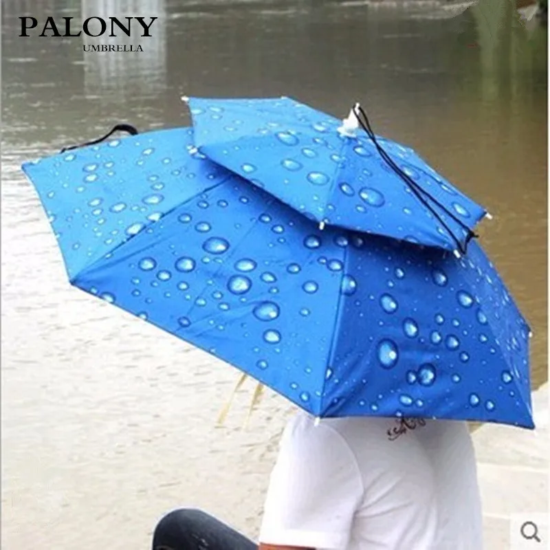 PALONY-Portable Foldable Umbrella Hat, Sun Shade, Waterproof, Outdoor Camping, Hiking, Fishing, Festivals, Parasol, Brown Cap