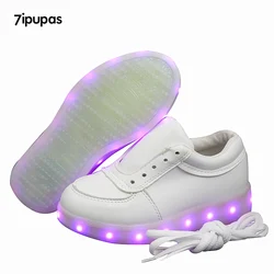 7ipupas Good PU Luminous Sneakers USB White Kids led Shoes Light Up Unisex Children Boy Girl Tenis Led Feminino Glowing sneakers