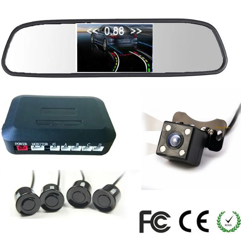 Free Shipping 3in1 Car Video Reversing Parking Sensor with Intelligent Trajectory Rear View Camera + HD 4.3