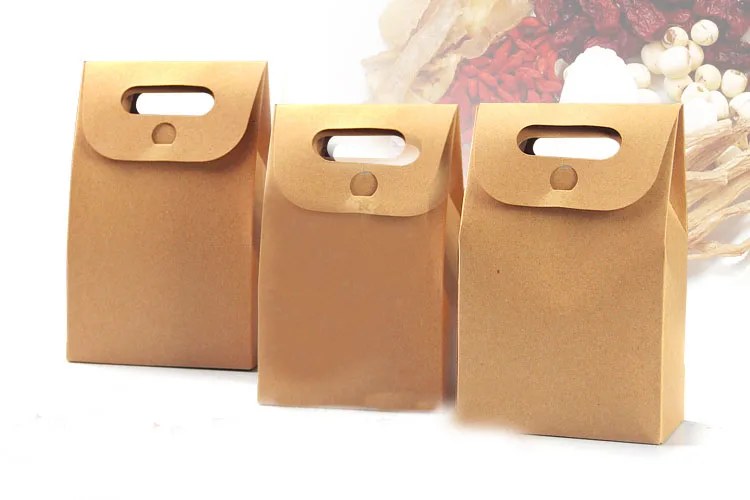 10*15.5*6 500pcs stand up window brown kraft paper bags boxes recyclable for wedding/Gift/Jewelry/Food/Candy Package Paper Box