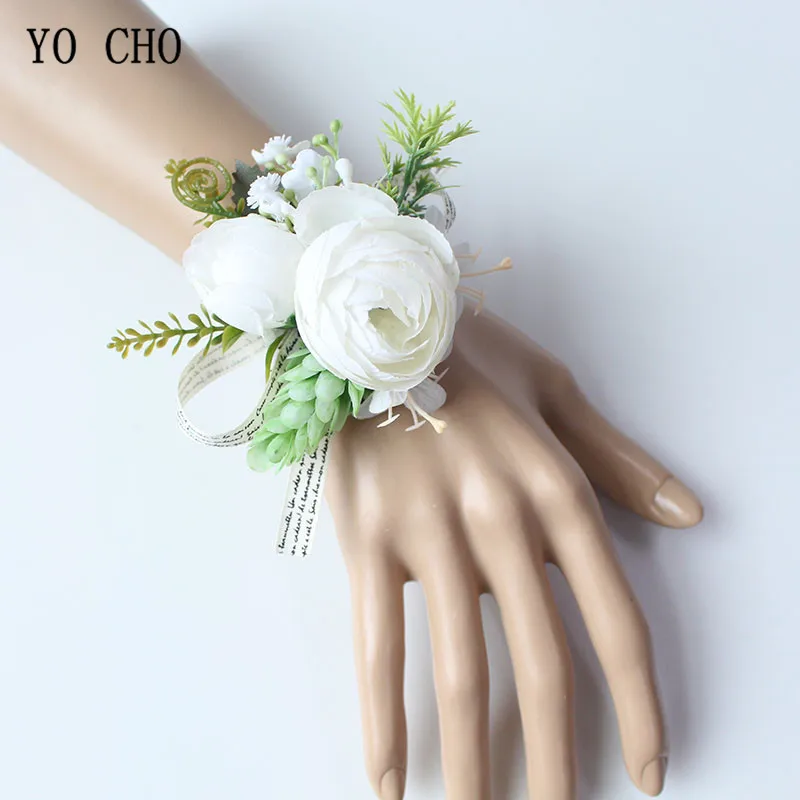 Yo cho broche de botão justo com rosas, bracelete branco, damas de honra, broche de flores, cerimônia de casamento