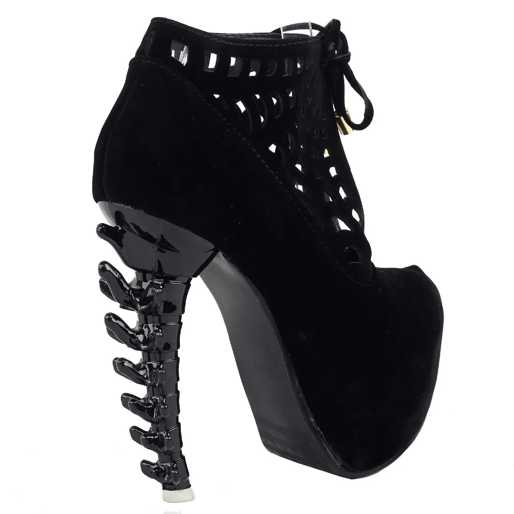 LF80643 Punk Black Spider Web Lace-Up Platform Bone Heel Ankle Boots Size 4/5/6/7/8/9/10