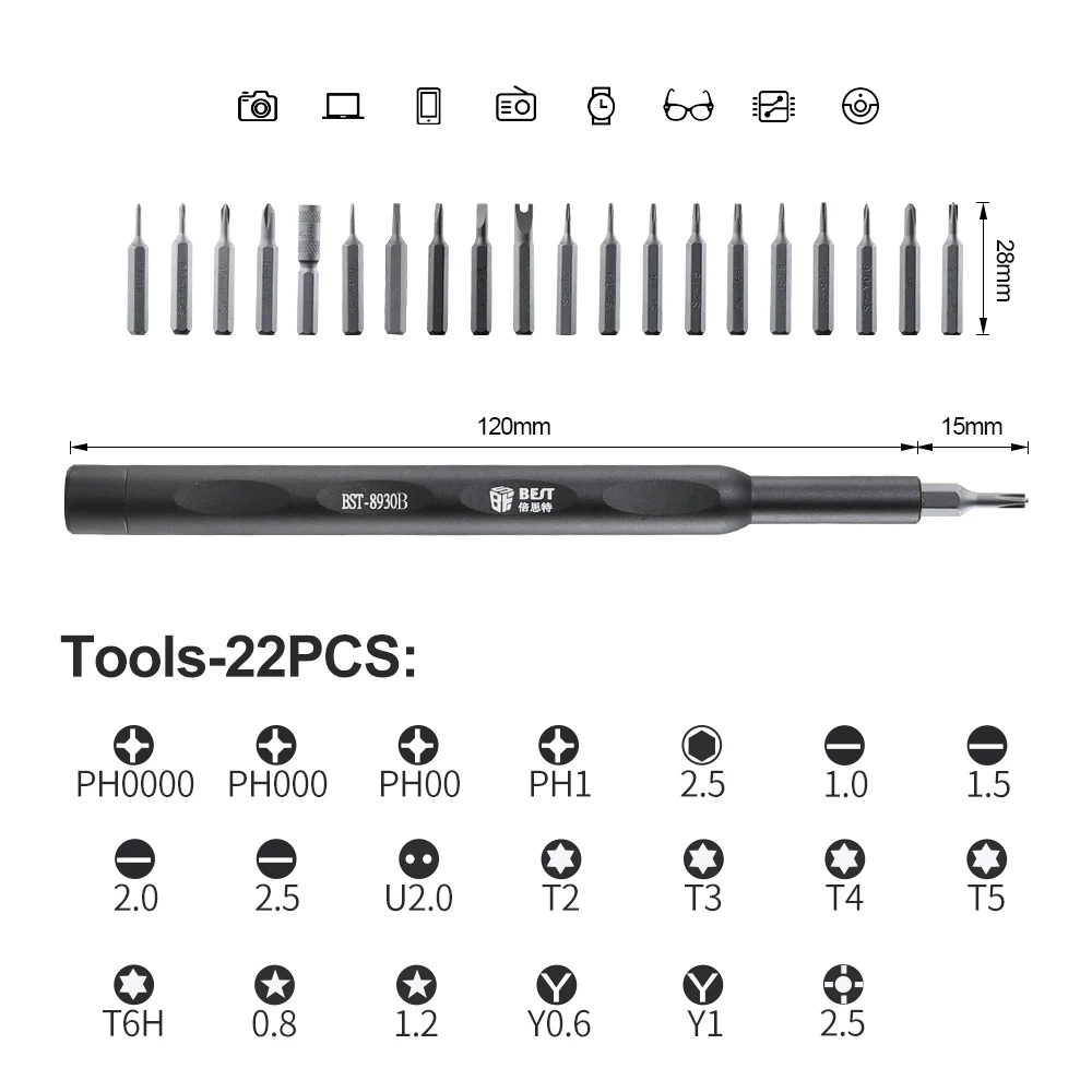 BST-8930B Neue Version 20 Bits Universal Handy Kamera Multi Hand Präzision Schraubendreher-satz