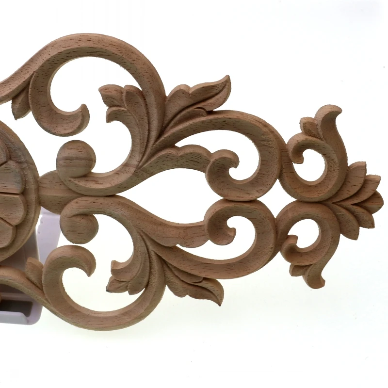RUNBAZEF Exquisite Classic Rubber Wood Carved Applique Retro Door Heart Shaped Long Flower Figurine Miniature Ornaments
