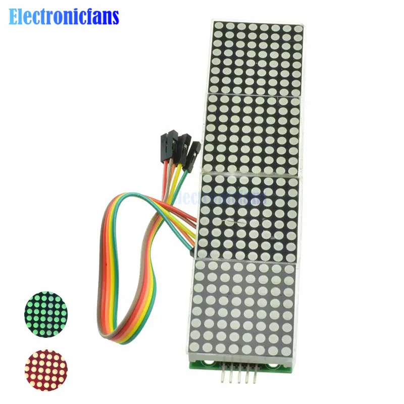 MAX7219 Dot Matrix Module Microcontroller 4 In One Display with 5P Line 4 in 1 Red/Yellow Green/Emerald-Green/Blue 4 Colors