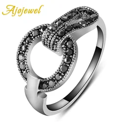 Ajojewel Black Rhinestone Round Simple Ring Retro For Women Vintage Jewelry Accessories Fashion Gifts