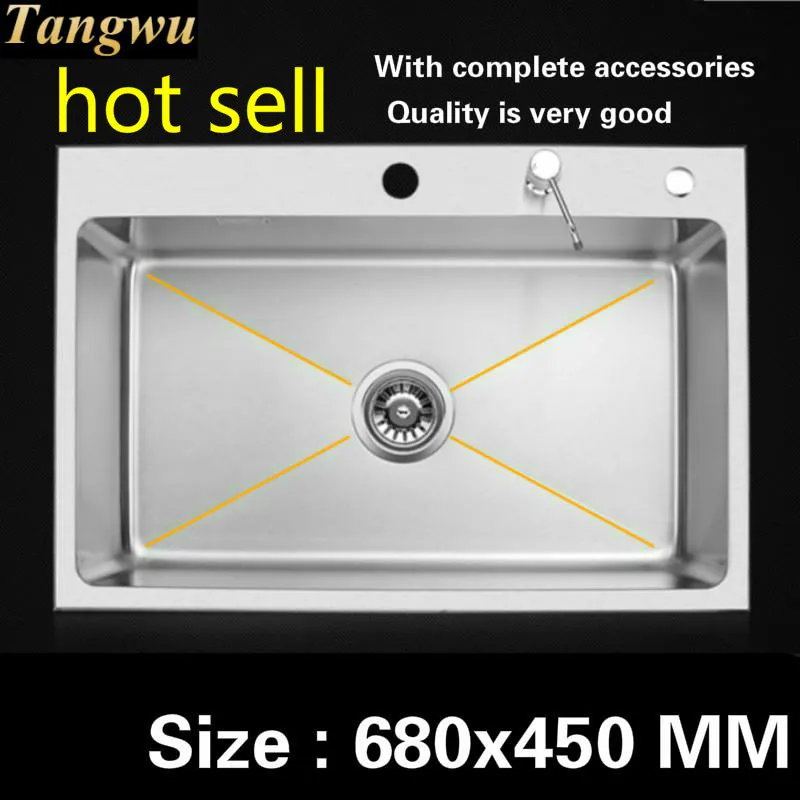 Free shipping Fashion kitchen sink durable food-grade 304 stainless steel hand made single slot standard hot sell 68x45 CM