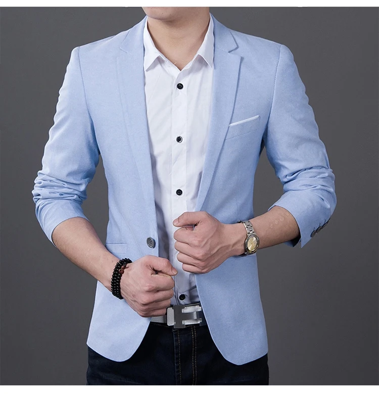 

2023 Fashion Men Casual 1 Cotton Jackets Male Slim Fit formal Sky Blue Black Blazer Suit Plus Size 5XL Fashion Men Blazer Sping