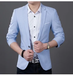 2023 Fashion Men Casual 1 Cotton Jackets Male Slim Fit formal Sky Blue Black Blazer Suit Plus Size 5XL Fashion Men Blazer Sping