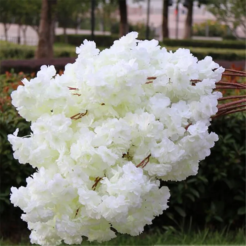 

18pcs Artificial Cherry Blossom Branch Fake Sakura Flower Stem more flower heads 12 Colors for Wedding Sakura Tree Decoration