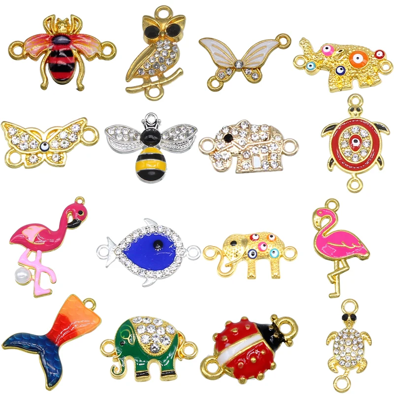 6pcs bee owl butterfly elephant mermaid seven-spot ladybug flamingo turtle retro animal necklace braceletDIY jewelry accessories