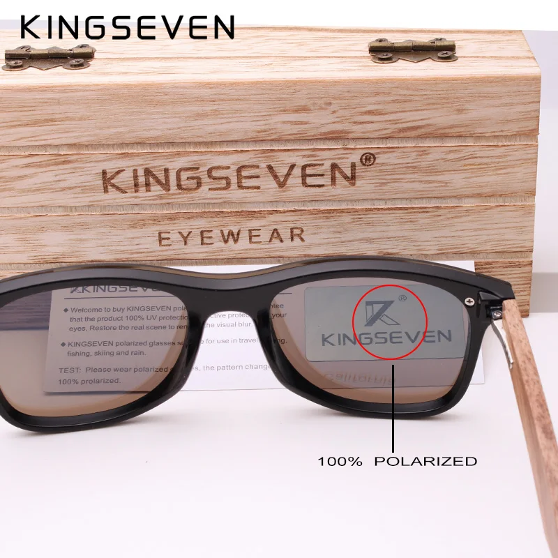 Kingseven uv400 óculos de sol para homem polarizado madeira de nogueira artesanal óculos de sol proteção de alta qualidade feminino gafas