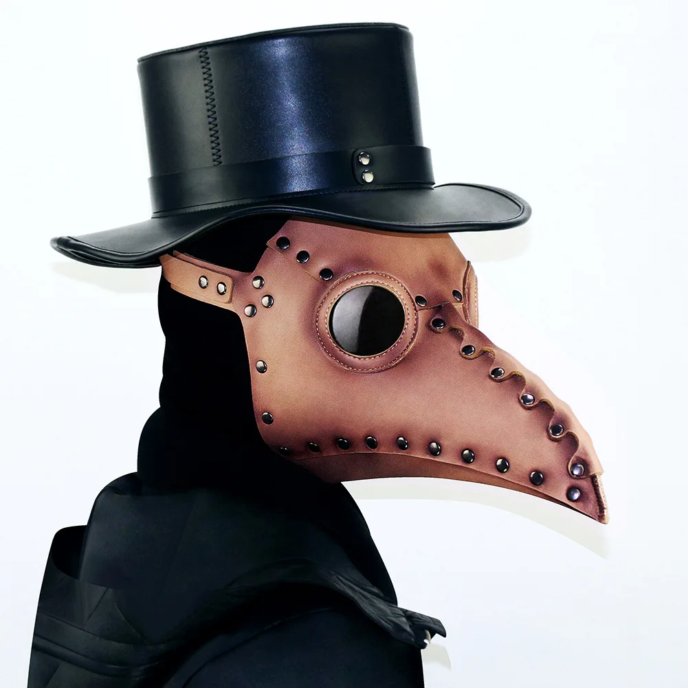 

Corzzet 2018 New Brown PU Leather Steampunk Plague Bird Mask Stage Performance Clothing With Party Cosplay