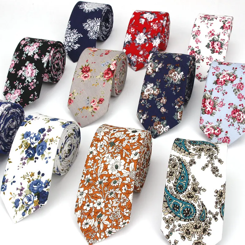 Brand New 100% Cotton Men\'s Paisley Print Neck Ties For Men Necktie Narrow Slim Skinny Cravate Narrow Flower Neckties Corbatas