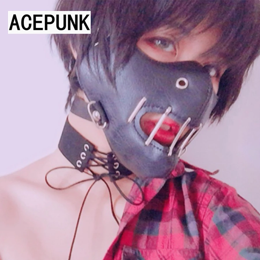 Punk Black PU Leather Fashion Half Face Cosplay Rivet Mask Cosplay Anti-Dust Steampunk Motorcycle Biker Masks 2020 New