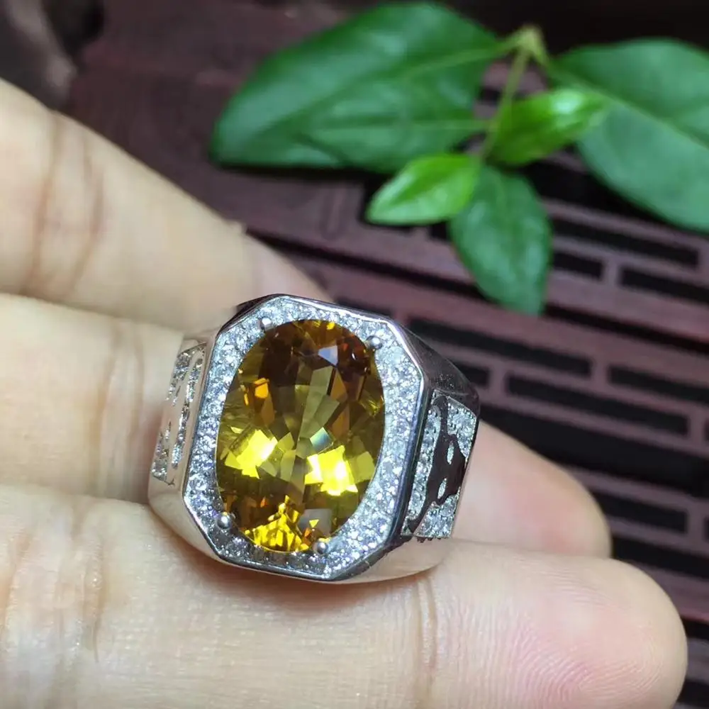 bull bright yellow natural citrine gem ring men ring jewelry 925 silver big size gem muscular power ring gift Christmas gift