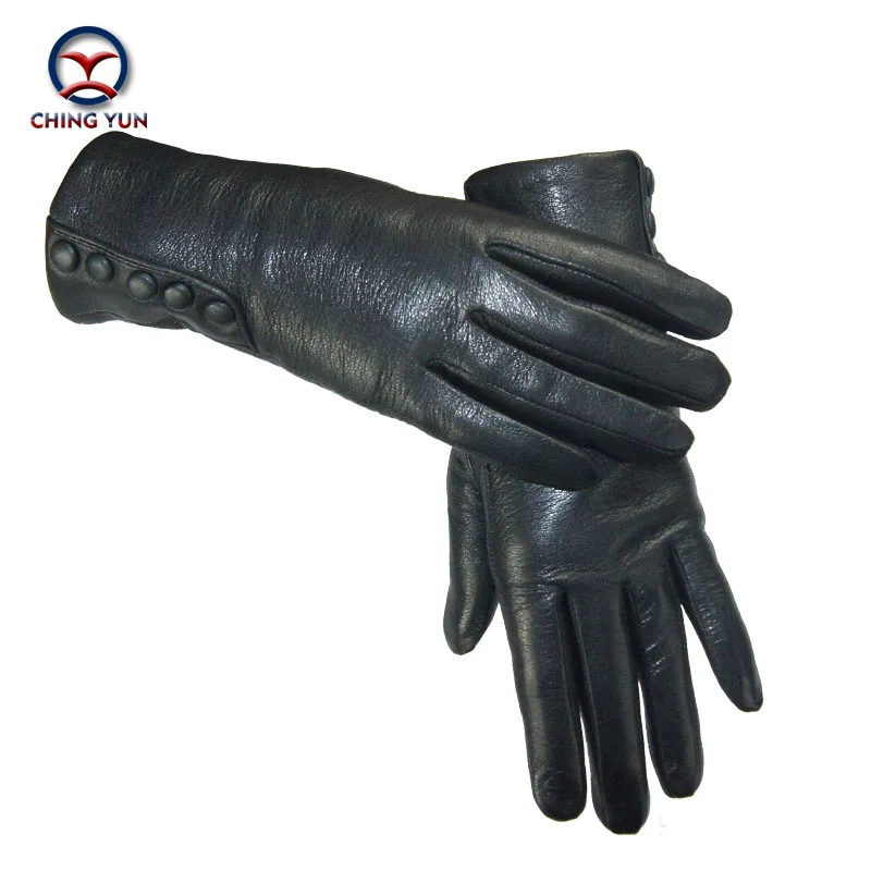 CHINGYUN Nouvelles Femmes Véritable Bras manches Épaissir Arc En Cuir Gants Hiver Automne Dames Marque De Mode Noir Chaud En Cuir fv02