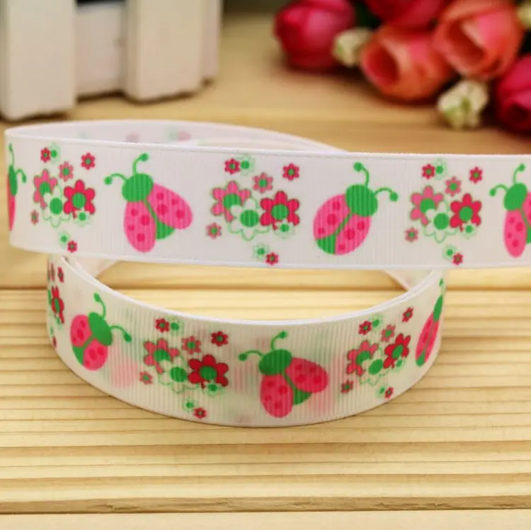 7/8inch  Ladybug Printed Grosgrain Ribbon Hairbow Headwear Party Decoration Diy Wholesale OEM 22mm P5815