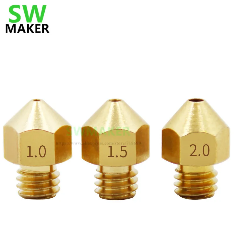 MK8 M6 Large Caliber Copper Nozzle brass nozzle 1.0mm 1.5mm 2.0mm Larger Diameter For 1.75mm 3mm Filament 3D Printer Accessories