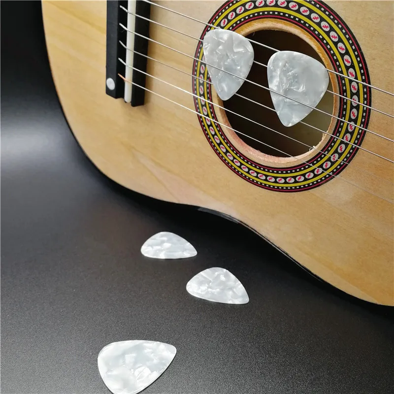 White Pearloid Guitar Picks, Celluloid, Different Thickness, Plectrum, Best Price, 100Pcs